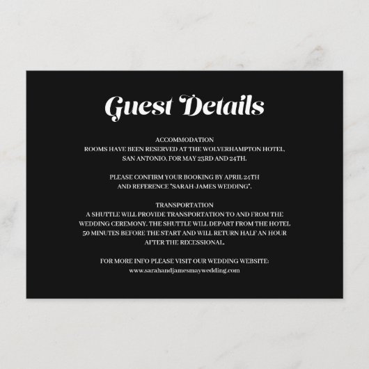 Carte D'accompagnement Élégant minimal Bold Black Mariage Détails de l'in (Devant)