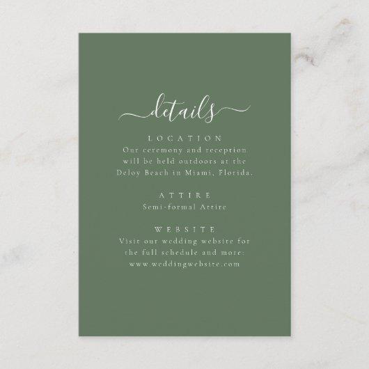 Carte D'accompagnement Elegant Minimal Wedding Details Enclosure Card (Devant)