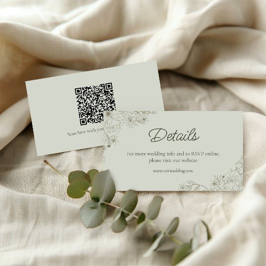 Carte D'accompagnement Elegant Minimalist Floral Wedding QR Code Details 