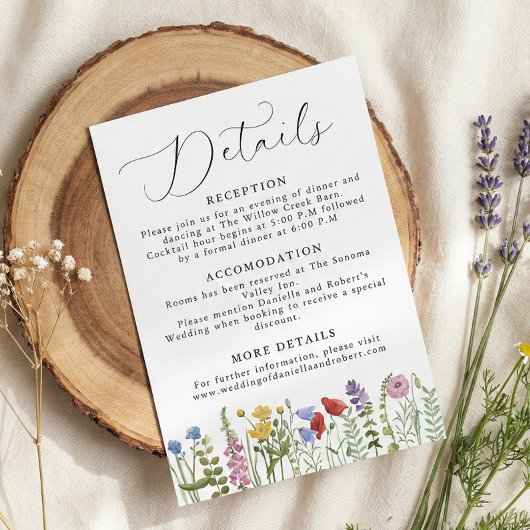 Carte D'accompagnement Elegant Minimalist Whimsical Wildflower Wedding