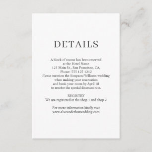 Carte D'accompagnement Élégant minimaliste Mariage Détails Photo