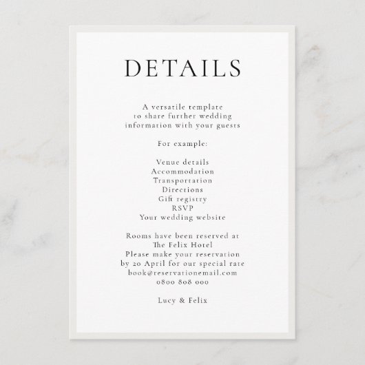 Carte D'accompagnement Élégant minimaliste | Moderne Chic Mariage simple (Devant)