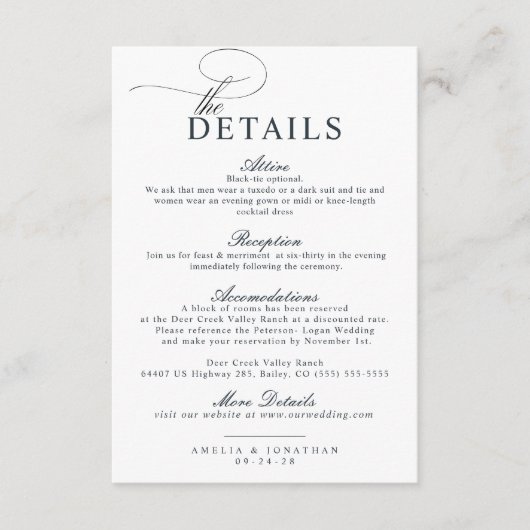 Carte D'accompagnement Élégant minimaliste moderne Script Détails Mariage (Devant)