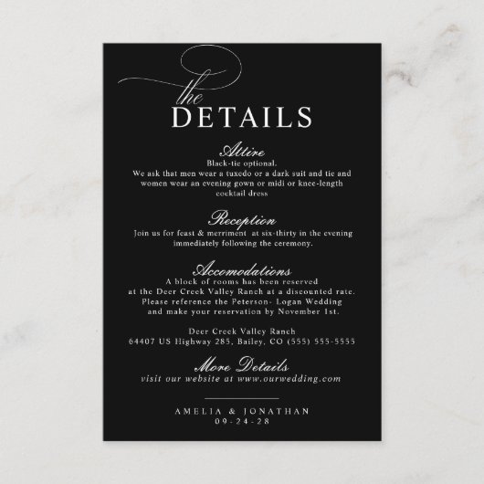 Carte D'accompagnement Élégant minimaliste moderne Script Détails Mariage (Devant)