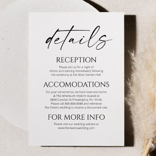 Carte D'accompagnement Elégant minimaliste noir blanc Détails Mariage