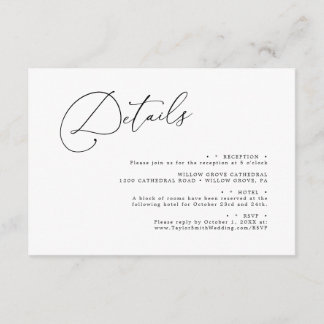 Carte D'accompagnement Élégant minimaliste Script Élégant détails de mari