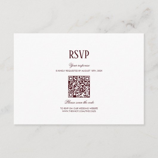 Carte D'accompagnement Elegant Modern Burgundy Wedding QR Code RSVP (Devant)