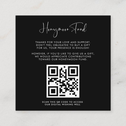 Carte D'accompagnement Elégant & moderne Black Honeymoon fund Code QR (Devant)