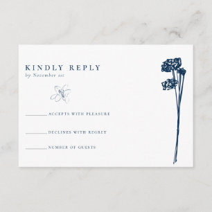 Carte D'accompagnement Élégant Moderne Bleu Floral Sketch Mariage RSVP