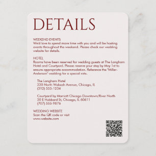 Carte D'accompagnement Elégant moderne Crimson rouge Détails du Mariage