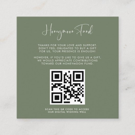 Carte D'accompagnement Elégant & moderne Dark sage Honeymoon fund QR code (Devant)