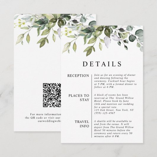 Carte D'accompagnement Élégant Moderne Feuilles d'Eucalyptus Code QR Mari (Devant / Derrière)