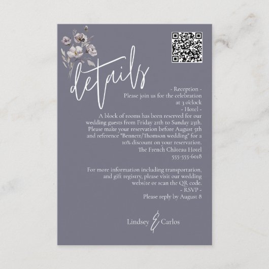 Carte D'accompagnement Elégant moderne gris sombre détails mariage QR cod (Devant)