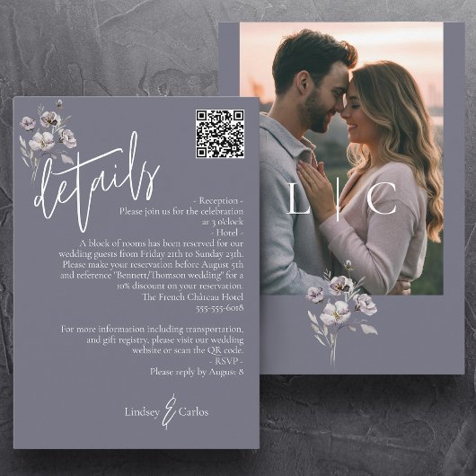 Carte D'accompagnement Elégant moderne gris sombre détails mariage QR cod