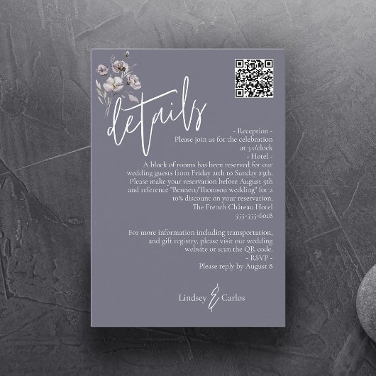 Carte D'accompagnement Elégant moderne gris sombre détails mariage QR cod