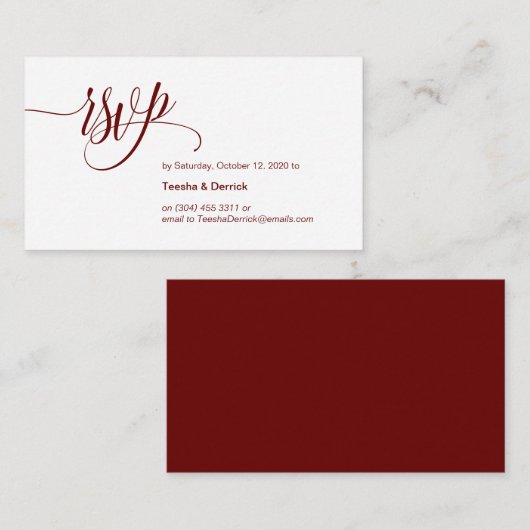 Carte D'accompagnement Élégant moderne, Script Bourgogne, Mariage RSVP (Devant / Derrière)