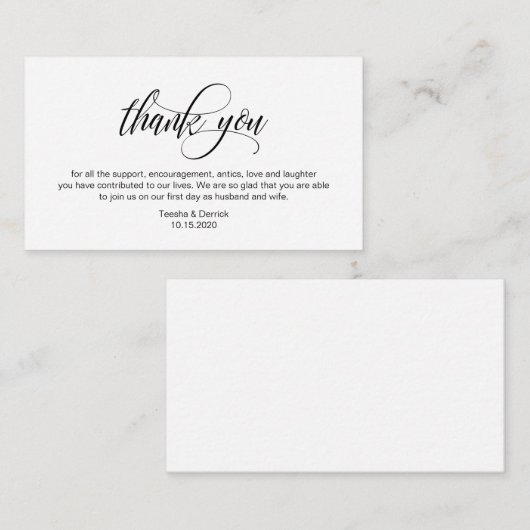 Carte D'accompagnement Élégant moderne, Script noir, Merci Mariage (Devant / Derrière)