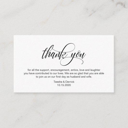 Carte D'accompagnement Élégant moderne, Script noir, Merci Mariage (Devant)