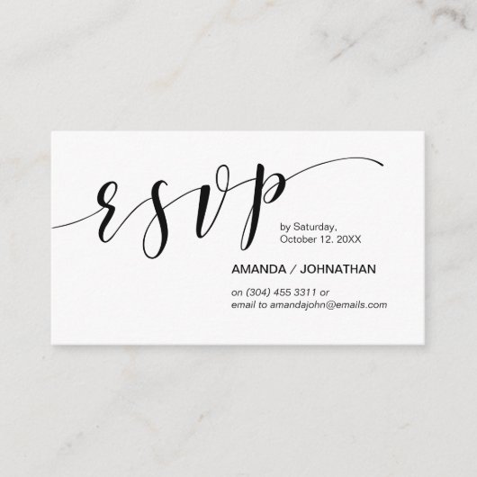 Carte D'accompagnement Élégant moderne, Script noir, Party RSVP (Devant)