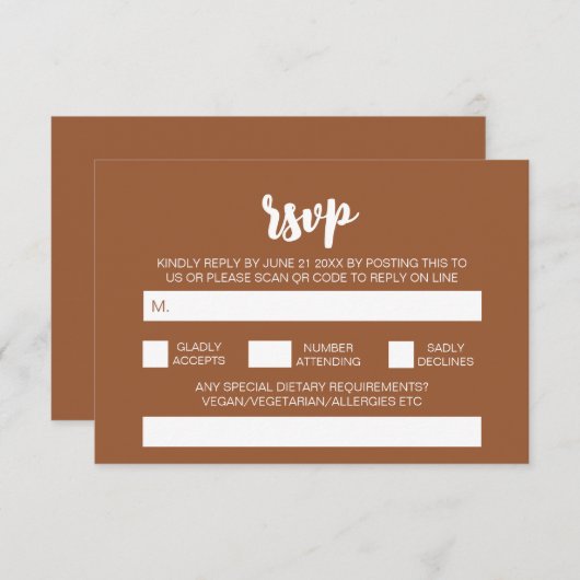 Carte D'accompagnement Elégant Moderne Simple Boho Mariage QR Code RSVP (Devant / Derrière)