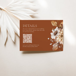 Carte D'accompagnement Élégant Moderne Terracotta Floral Boho Fall QR Cod