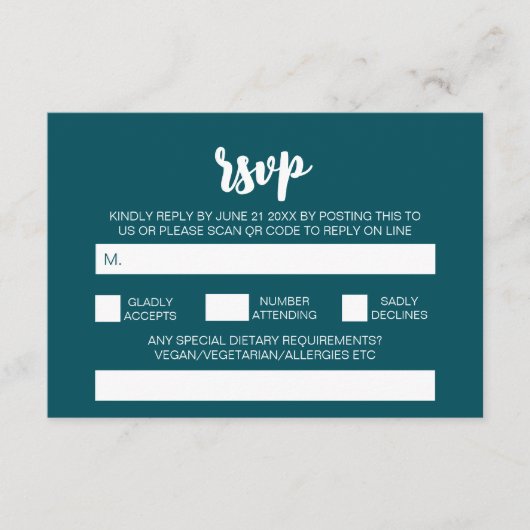 Carte D'accompagnement Elégant moderne Turquoise simple Mariage QR Code R (Devant)