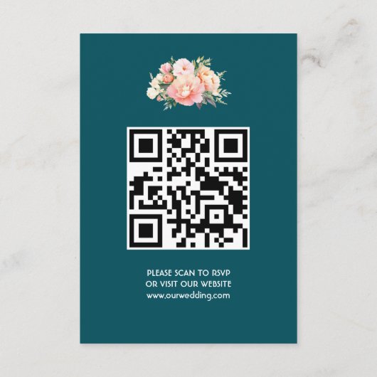 Carte D'accompagnement Elégant moderne Turquoise simple Mariage QR Code R (Dos)