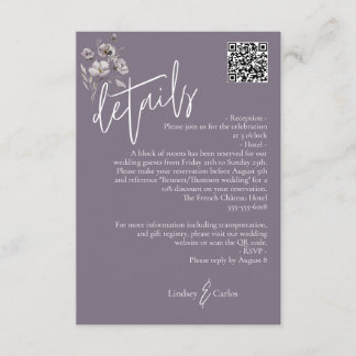 Carte D'accompagnement Elégant moderne violet foncé détails mariage QR co