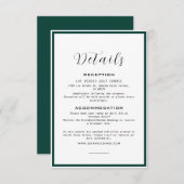 Carte D'accompagnement Élégant Monogram Emerald Green Détails du Mariage (Devant / Derrière)