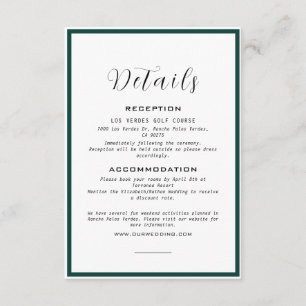 Carte D'accompagnement Élégant Monogram Emerald Green Détails du Mariage
