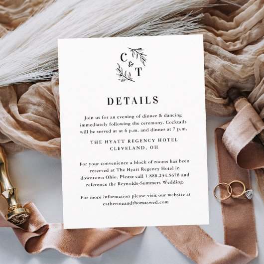 Carte D'accompagnement Elégant Monogram Greenery Feuille Détails du Maria