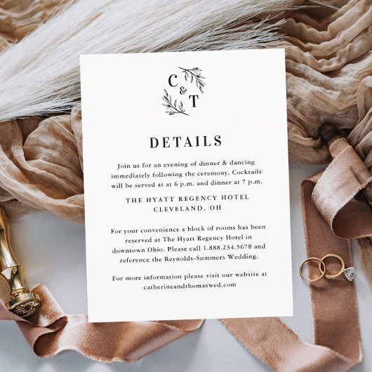 Carte D'accompagnement Elégant Monogram Greenery Feuille Détails du Maria