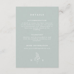 Carte D'accompagnement Elégant Monogram Leaf Sage Green Mariage Détails