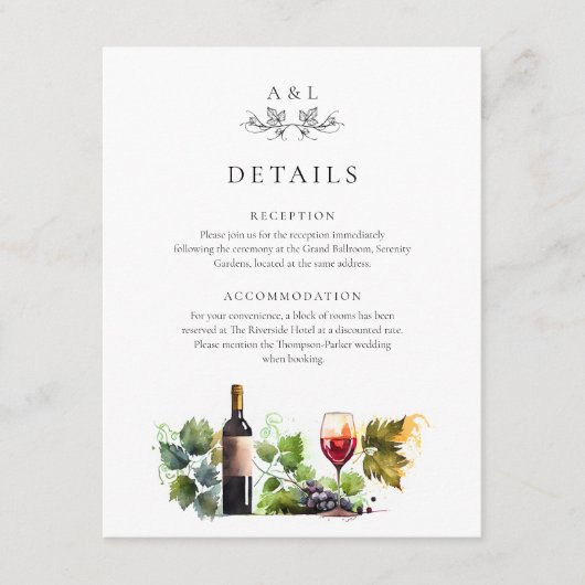 Carte D'accompagnement Élégant Monogram Vin Détails Mariage RSVP QR Code (Devant)