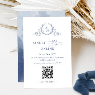 Carte D'accompagnement Élégant Monogramme bleu marine RSVP Code QR en lig