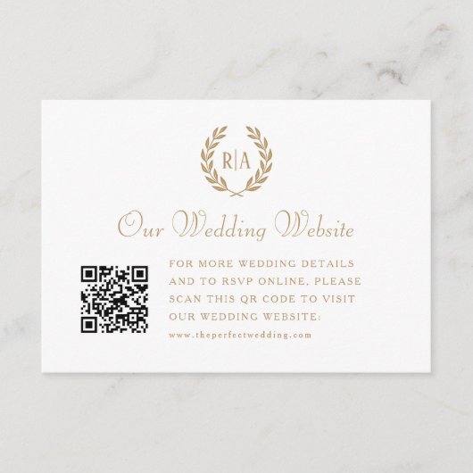 Carte D'accompagnement Élégant Monogramme de mariage QR Code Or Blanc (Devant)
