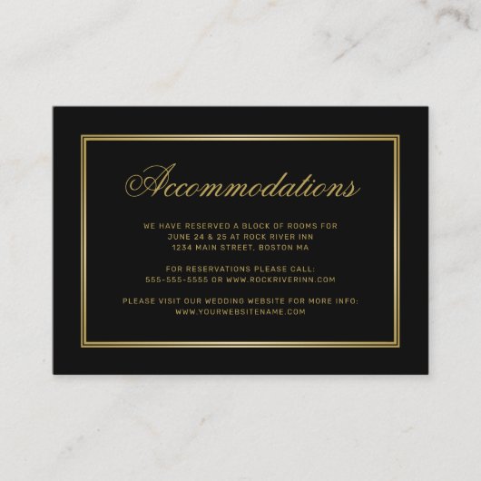 Carte D'accompagnement Élégant Monogramme d'or noir Mariage Hébergements (Devant)