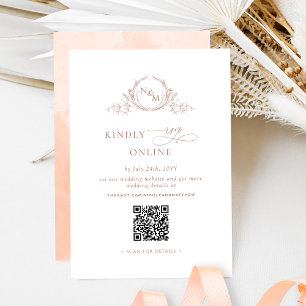 Carte D'accompagnement Élégant monogramme Peach RSVP en ligne QR Code