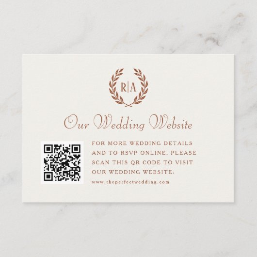 Carte D'accompagnement Élégant Monogramme QR Code Burnt Orange Mariage (Devant)