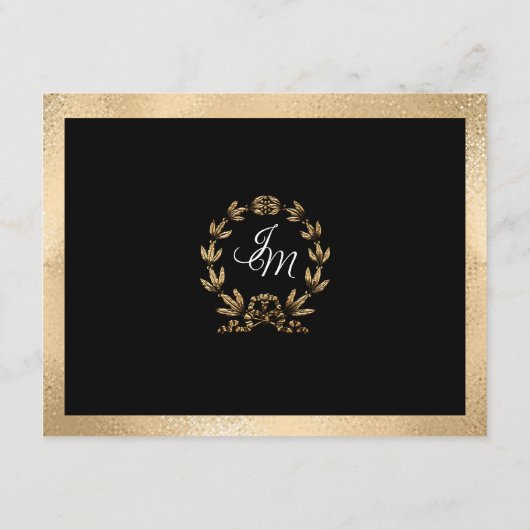 Carte D'accompagnement Élégant Monogramme Script Gold Black Mariage Détai (Dos)