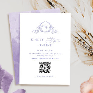Carte D'accompagnement Élégant monogramme violet RSVP en ligne, code QR