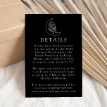 Carte D'accompagnement Elegant Moon and Stars Black Détails du Mariage<br><div class="desc">Conçue pour s'harmoniser avec notre collection Elegant Botanical Moon and Stars mariage, cette carte de détails de mariage boho présente une illustration en ligne blanche d'une lune ornée d'étoiles et de feuillage sur un arrière - plan noir. Personnalisez la carte de détails en noir et blanc pour les mariages avec...</div>
