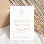 Carte D'accompagnement Elegant Moon and Stars Gold Mariage Détails<br><div class="desc">Conçue pour s'harmoniser avec notre collection Elegant Botanical Moon and Stars mariage, cette carte de détails de mariage boho présente une illustration d'une lune ornée d'étoiles et de feuillage sur un arrière - plan blanc. Personnalisez la carte de détails mariage or avec des informations importantes telles que l'hébergement à l'hôtel,...</div>