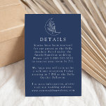 Carte D'accompagnement Elegant Moon and Stars Navy Détails du Mariage<br><div class="desc">Conçue pour s'harmoniser avec notre collection Elegant Botanical Moon and Stars mariage, cette carte de détails de mariage boho présente une illustration en ligne blanche d'une lune ornée d'étoiles et de feuillage sur un arrière - plan de marine. Personnalisez la carte de détails du mariage de la marine avec des...</div>