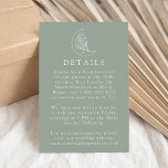 Carte D'accompagnement Elegant Moon and Stars Sage Green Détails du Maria<br><div class="desc">Conçue pour s'harmoniser avec notre collection Elegant Botanical Moon and Stars mariage, cette carte de détails mariage boho présente une illustration en ligne blanche d'une lune ornée d'étoiles et de feuillage sur un arrière - plan vert sage. Personnalisez la carte de détails du mariage vert sage avec des informations importantes...</div>
