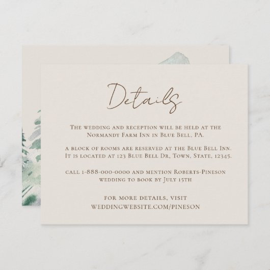 Carte D'accompagnement Elegant Mountains Détails Mariage (Devant / Derrière)