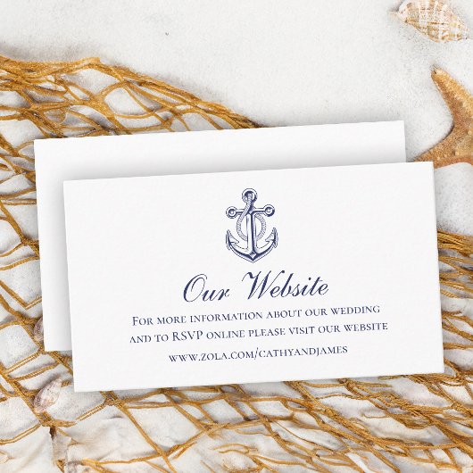 Carte D'accompagnement Elegant Nautical Navy Blue Ancre site Mariage