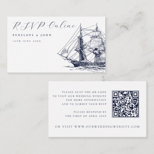 Carte D'accompagnement Elegant Nautical Ship Illustration Wedding Website (Devant / Derrière)