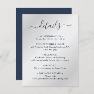 Carte D'accompagnement Elegant Navy Blue and Silver Détails du Mariage
