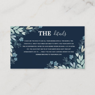 Carte D'accompagnement Elegant Navy Blue Botanical Détails Mariage